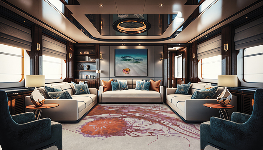 Luxury Motor Yacht Salon Area - Interior Design Furnishing and D