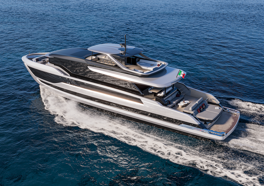 EXTRA X106 FAST: yacht di 32m con velocità fino a 40 nodi, 85 mq di area poppa, 4 cabine e design innovativo.
